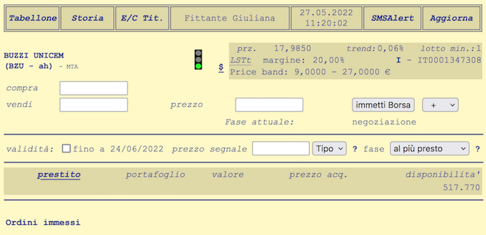 la scheda titolo nella piattaforma Base di Directa